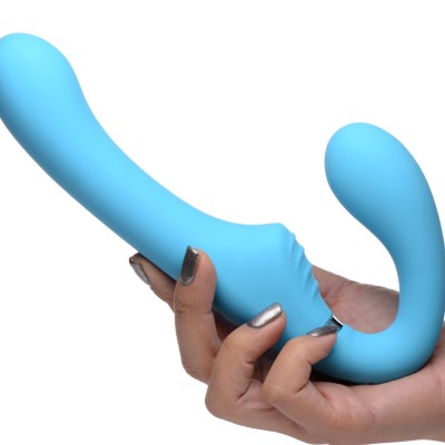 10x Mighty Rider Vibrating Strapless Strap-on - Blue