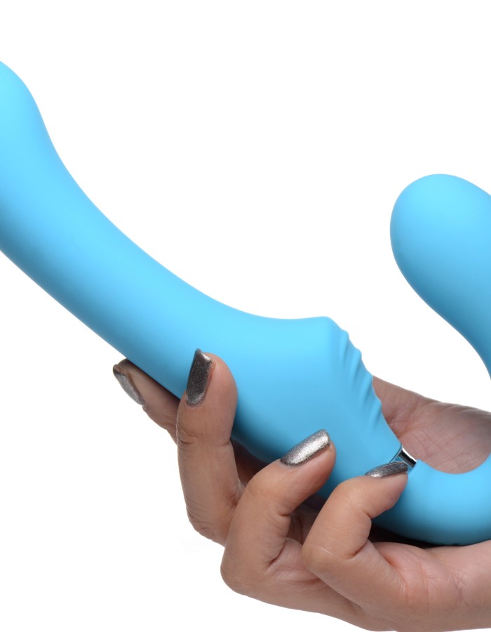 10x Mighty Rider Vibrating Strapless Strap-on - Blue