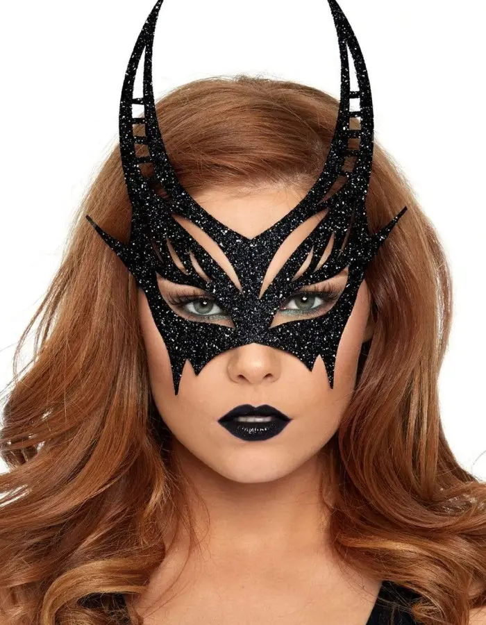 Glitter Die Cut Devil Masquerade Mask - Black