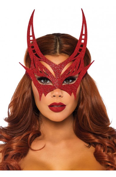 Glitter Die Cut Devil Masquerade Mask - Red