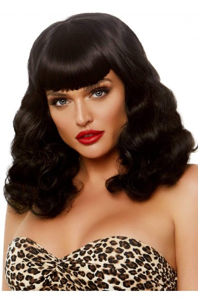 16 Inch Retro Curly Bob Wig - Black