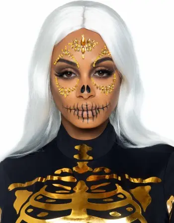 Sugar Skull Adhesive Face Jewels Sticker - Gold