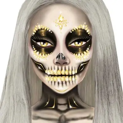 Sugar Skull Adhesive Face Jewels Sticker - Gold