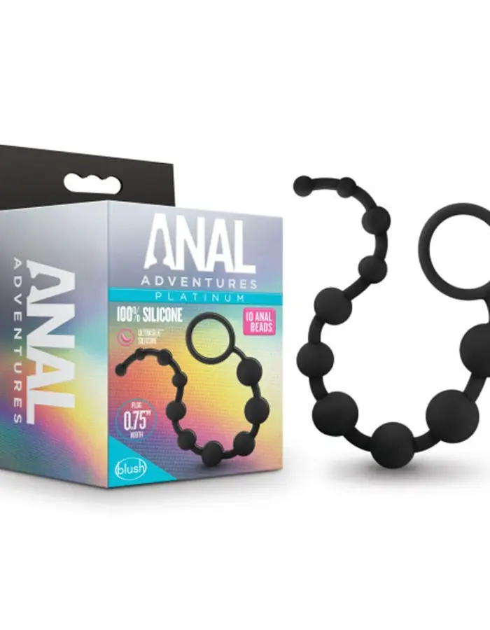 Anal Adventures - Platinum - Silicone 10 Anal Beads - Black