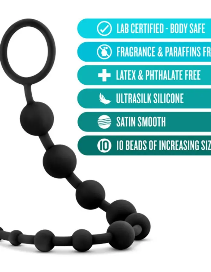 Anal Adventures - Platinum - Silicone 10 Anal Beads - Black