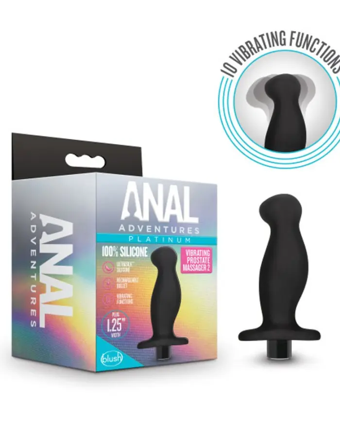Anal Adventures- Platinum- Silicone Vibrating Prostate Massager 02-Black