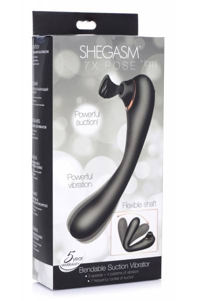 Shegasm Pose 7x Bendable Suction Silicone Vibrator - Black