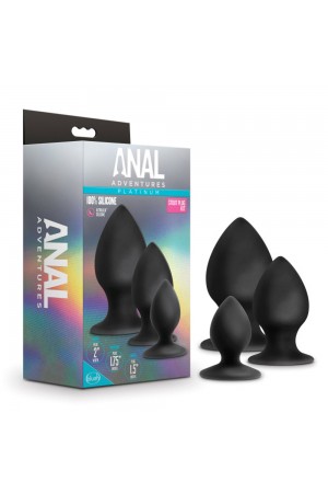 Anal Adventures - Platinum - Silicone Anal Stout  Plug Kit - Black