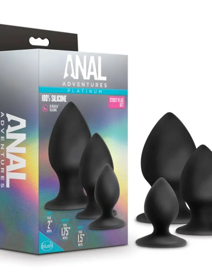 Anal Adventures - Platinum - Silicone Anal Stout  Plug Kit - Black
