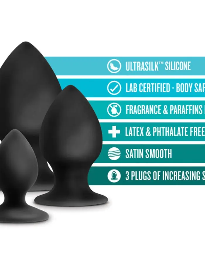 Anal Adventures - Platinum - Silicone Anal Stout  Plug Kit - Black