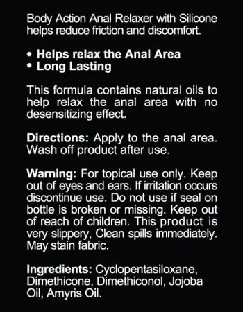 Body Action Anal Relaxer Silicone Lubricant 1.7 Oz