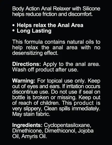 Body Action Anal Relaxer Silicone Lubricant 1.7 Oz