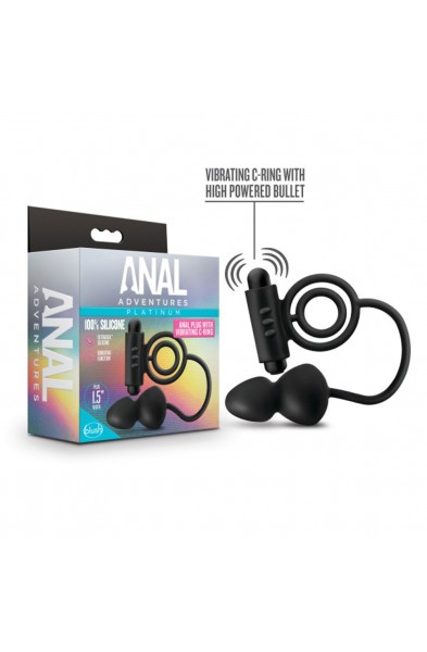 Anal Adventures- Platinum- Silicone Anal Plug With Vibrating C-Ring - Black