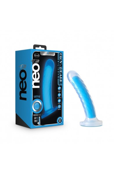 Neo Elite - Glow in the Dark - Tao - 7 Inch  Silicone Dual Density Dildo - Neon Blue