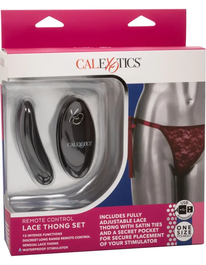 Remote Control Lace Thong Set - Burgundy