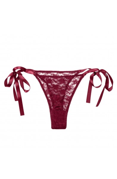 Remote Control Lace Thong Set - Burgundy