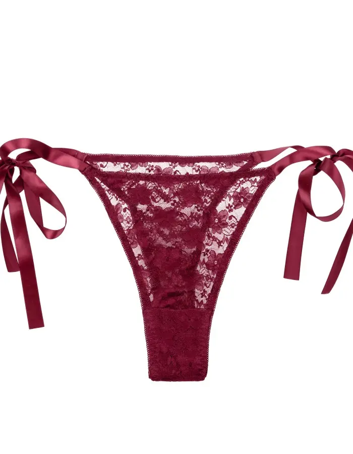 Remote Control Lace Thong Set - Burgundy