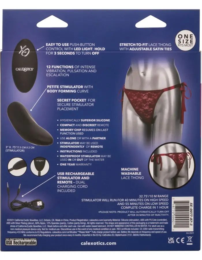 Remote Control Lace Thong Set - Burgundy