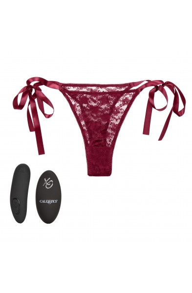 Remote Control Lace Thong Set - Burgundy