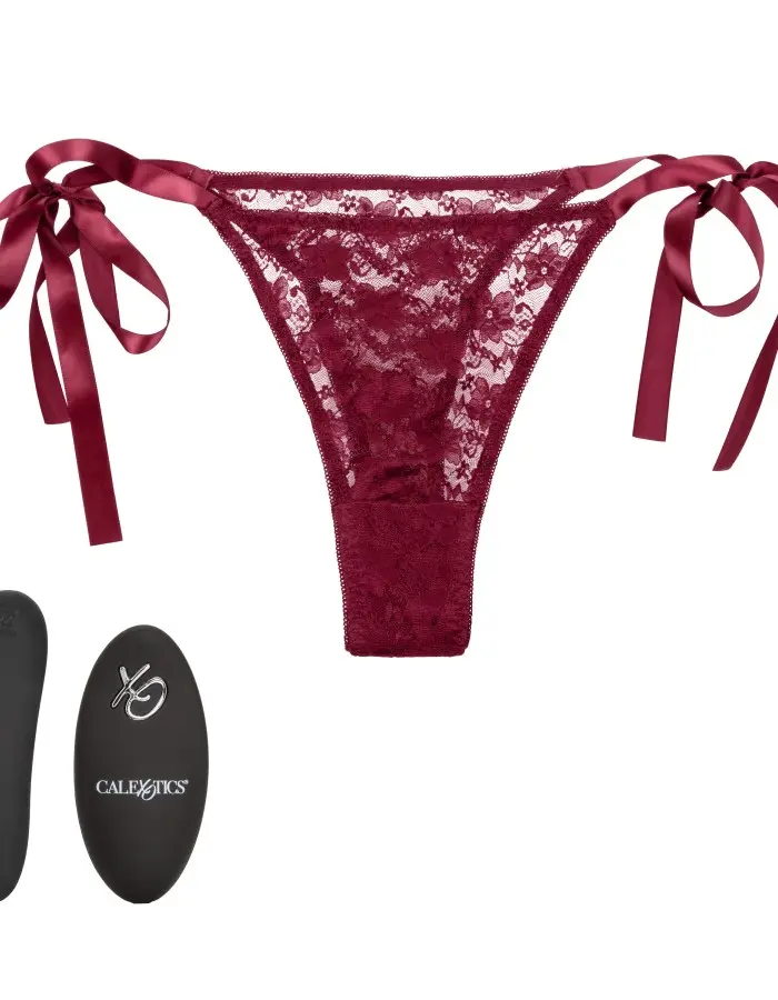 Remote Control Lace Thong Set - Burgundy