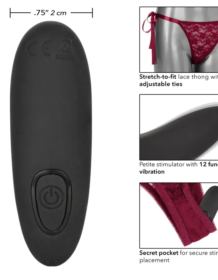 Remote Control Lace Thong Set - Burgundy