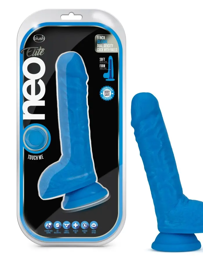 Neo Elite - 9 Inch Silicone Dual Density Cock With Balls - Blue