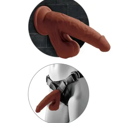 8 Inch Triple Density Cock With Swinging Balls - Brown