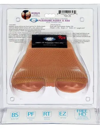 Realistic Body Mold Stroker - Pleasure Pussy and Ass - Wide-Spread Legs - Tan