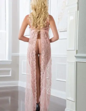 2pc Sheer Laced Night Gown - One Size - Sweet Pink