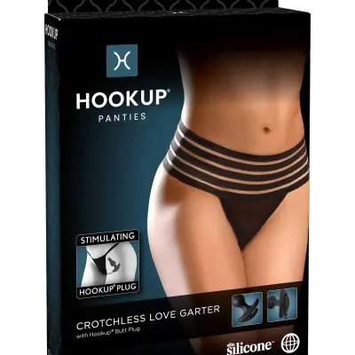 Hookup Panties Crotchless Love Garter - Black - Small - Large