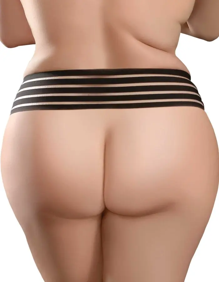 Hookup Panties Crotchless Love Garter - Black - XL - Xxl