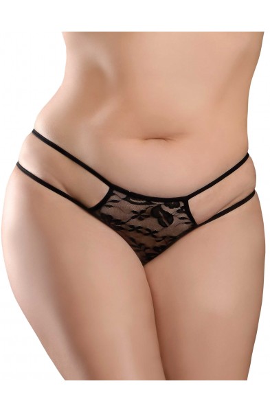 Hookup Panties Crotchless Pleasure Pearls - Black - XL - Xxl