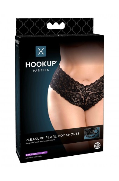 Hookup Panties Pleasure Pearl Boy Shorts - Black - XL - Xxl