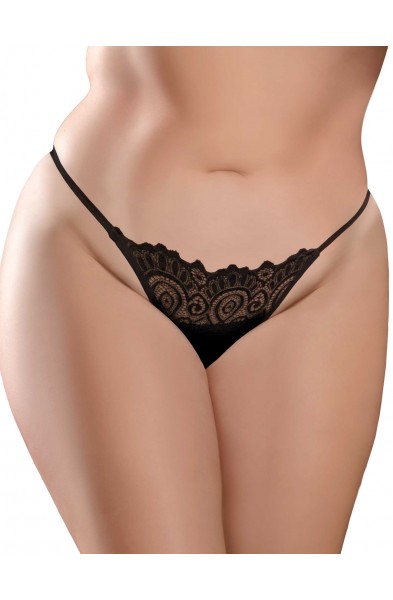 Hookup Panties Remote Lace Peek-a-Boo - Black - XL - Xxl