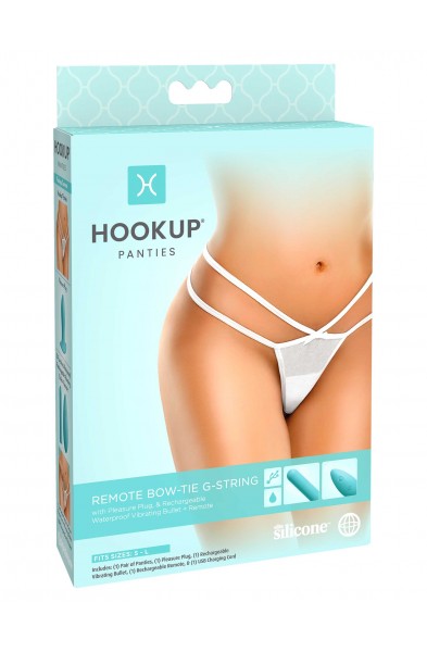 Hookup Panties Remote Bow-Tie G-String - White - Small - Large