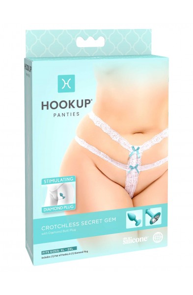 Hookup Panties Crotchless Secret Gem - White - XL - Xxl