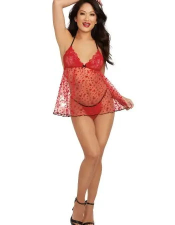 Babydoll and G-String - One Size - Rouge