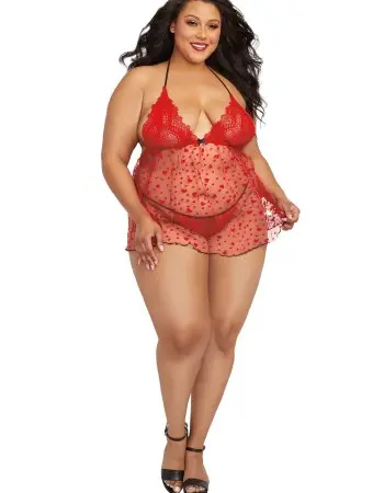 Babydoll and G-String - Queen Size - Rouge