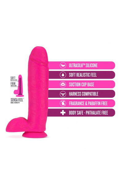 Neo Elite - 10 Inch Silicone Dual Density Cock  With Balls - Neon Pink