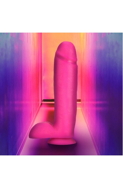 Neo Elite - 10 Inch Silicone Dual Density Cock  With Balls - Neon Pink