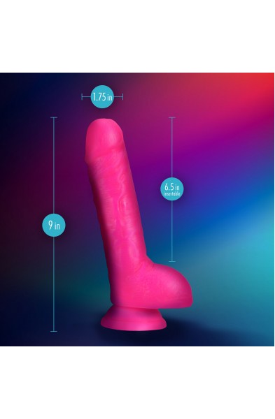 Neo Elite - 9 Inch Silicone Dual Density Cock With Balls - Neon Pink