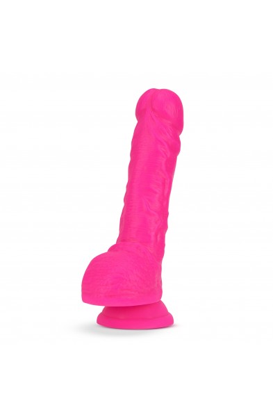 Neo Elite - 9 Inch Silicone Dual Density Cock With Balls - Neon Pink