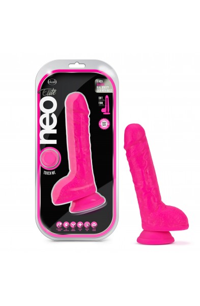 Neo Elite - 9 Inch Silicone Dual Density Cock With Balls - Neon Pink