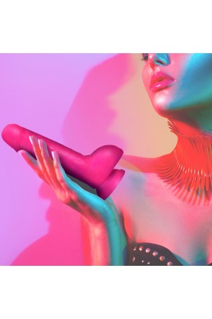 Neo Elite - 9 Inch Silicone Dual Density Cock With Balls - Neon Pink