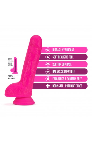 Neo Elite - 9 Inch Silicone Dual Density Cock With Balls - Neon Pink