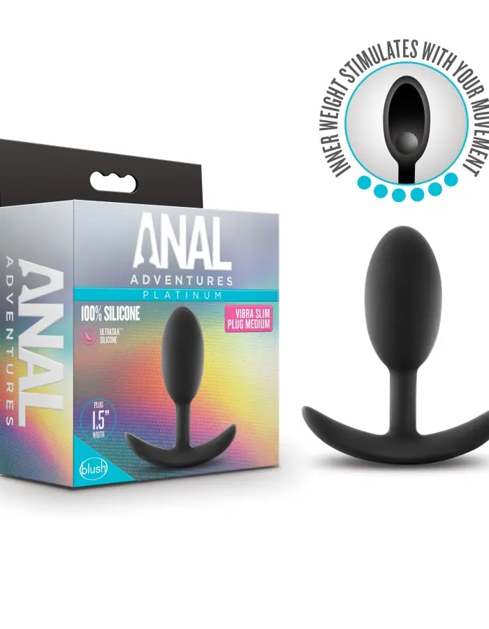 Anal Adventures - Platinum - Silicone Vibra Slim Plug -Medium - Black