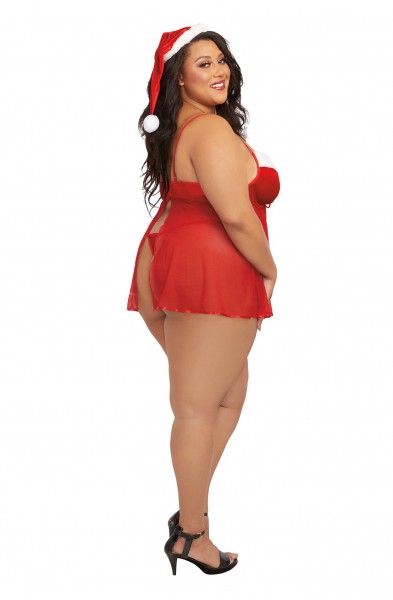 Santa Babydoll, Thong and Hat - 1x - Lipstick Red