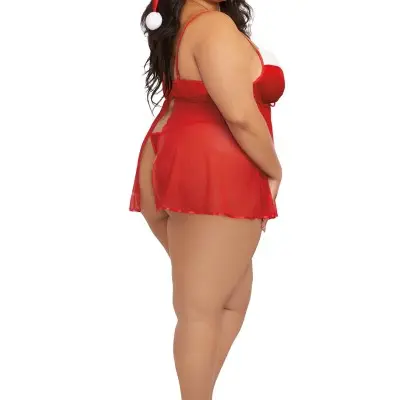 Santa Babydoll, Thong and Hat - 2x - Lipstick Red