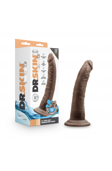 Dr. Skin Glide 7.5 Inch Self Lubricating Dildo -  Chocolate -