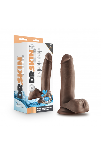 Dr. Skin Glide - 7 Inch Self Lubricating Dildo  With Balls - Chocolate